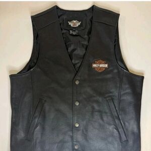 Harley-Davidson Men's XL Black Leather Riding Vest Size XL Snaps Motorcycle New